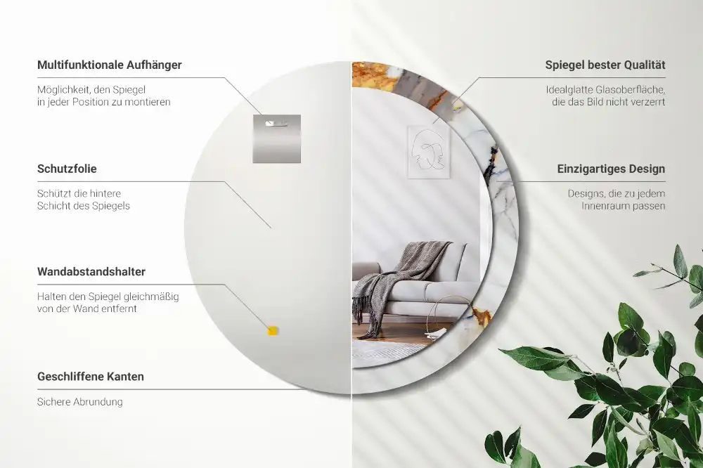 Okroglo stensko okrasno ogledalo Beli marmor