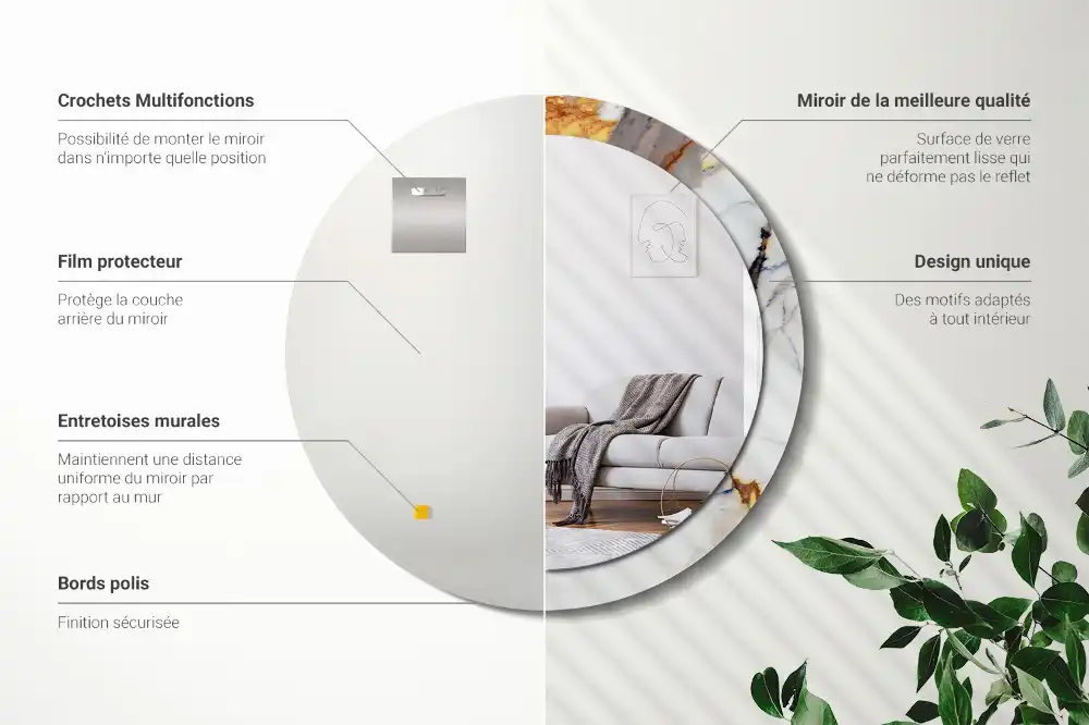 Okroglo stensko okrasno ogledalo Beli marmor