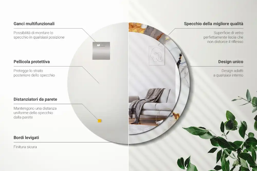 Okroglo stensko okrasno ogledalo Beli marmor