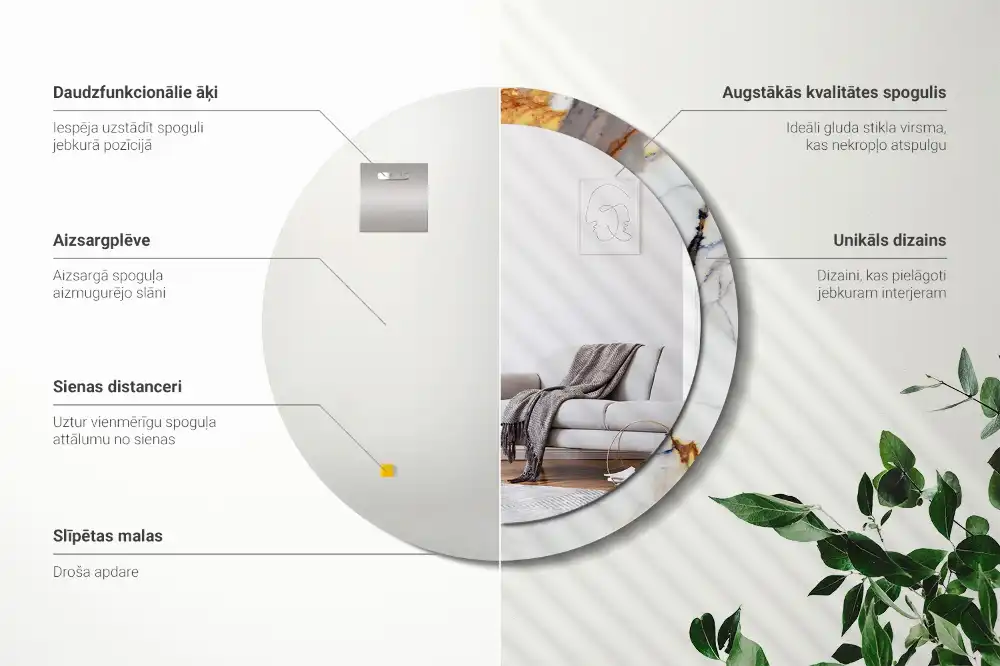 Okroglo stensko okrasno ogledalo Beli marmor