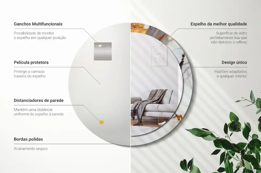 Okroglo stensko okrasno ogledalo Beli marmor