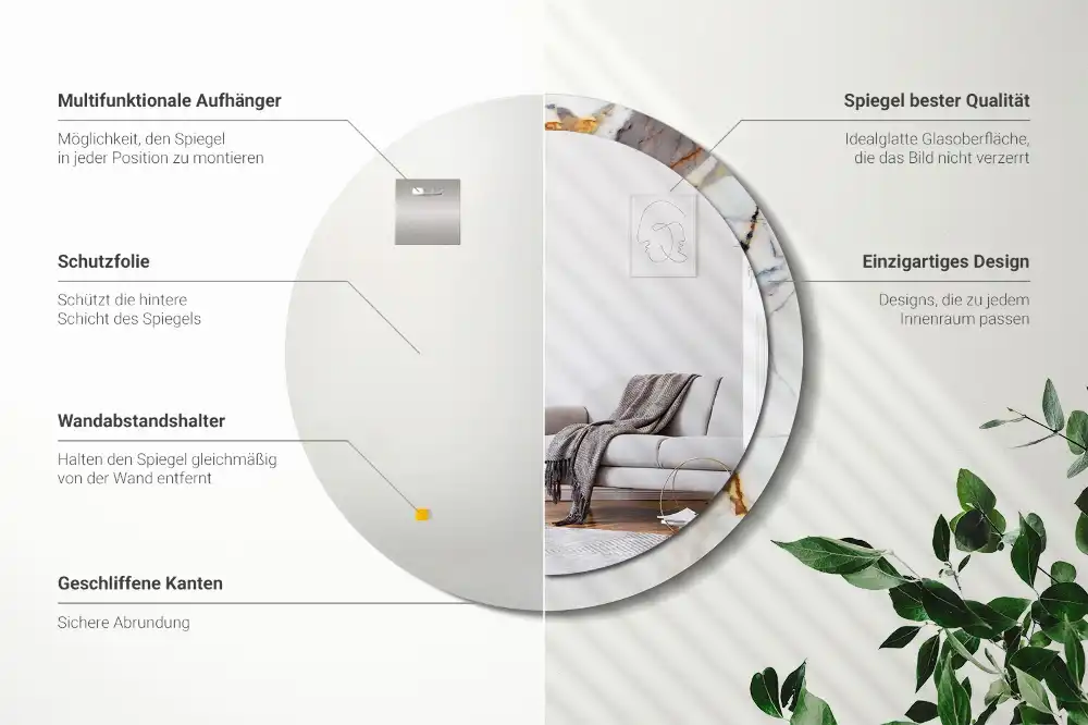 Okroglo stensko okrasno ogledalo Beli marmor