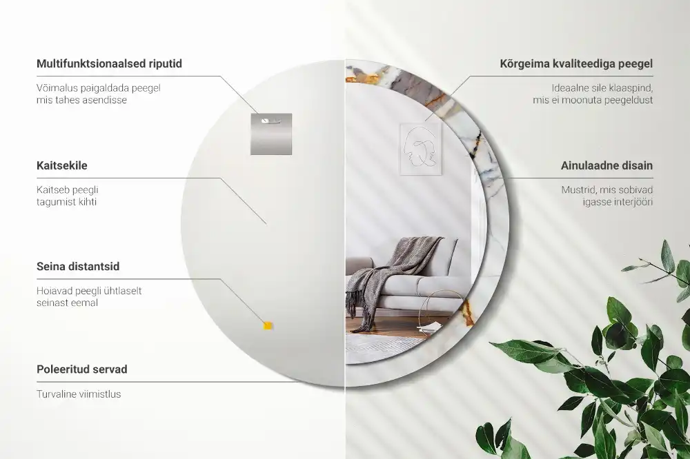 Okroglo stensko okrasno ogledalo Beli marmor