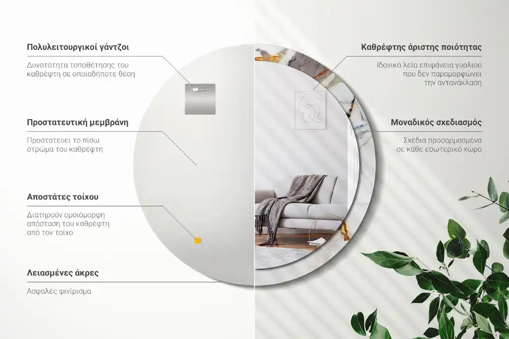 Okroglo stensko okrasno ogledalo Beli marmor