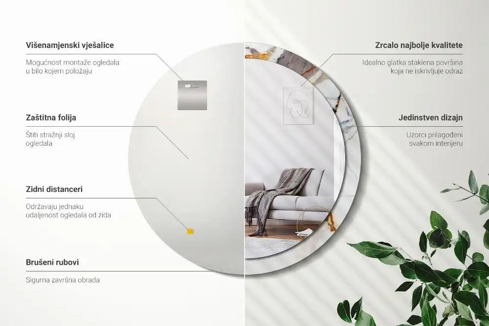 Okroglo stensko okrasno ogledalo Beli marmor