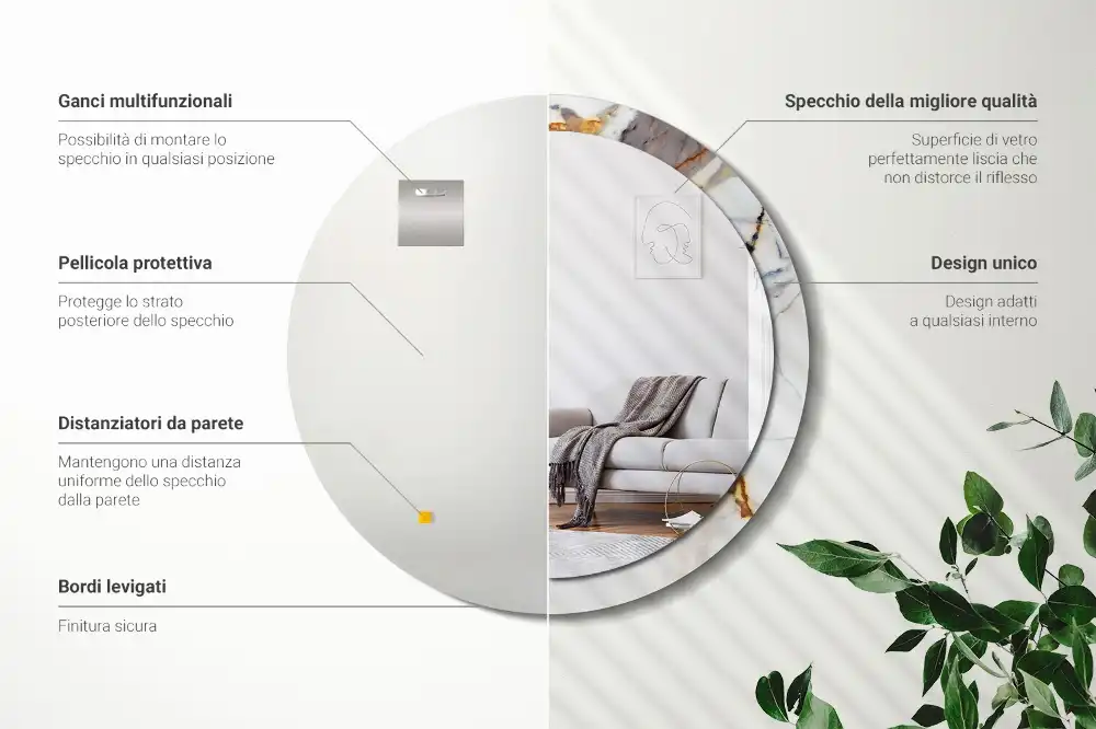 Okroglo stensko okrasno ogledalo Beli marmor