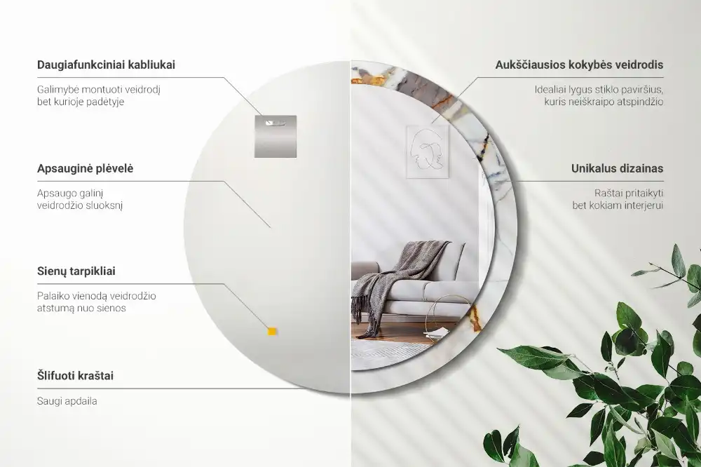 Okroglo stensko okrasno ogledalo Beli marmor