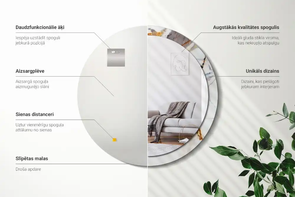 Okroglo stensko okrasno ogledalo Beli marmor