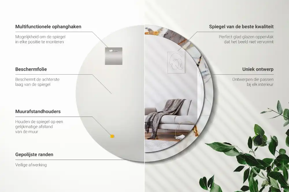 Okroglo stensko okrasno ogledalo Beli marmor