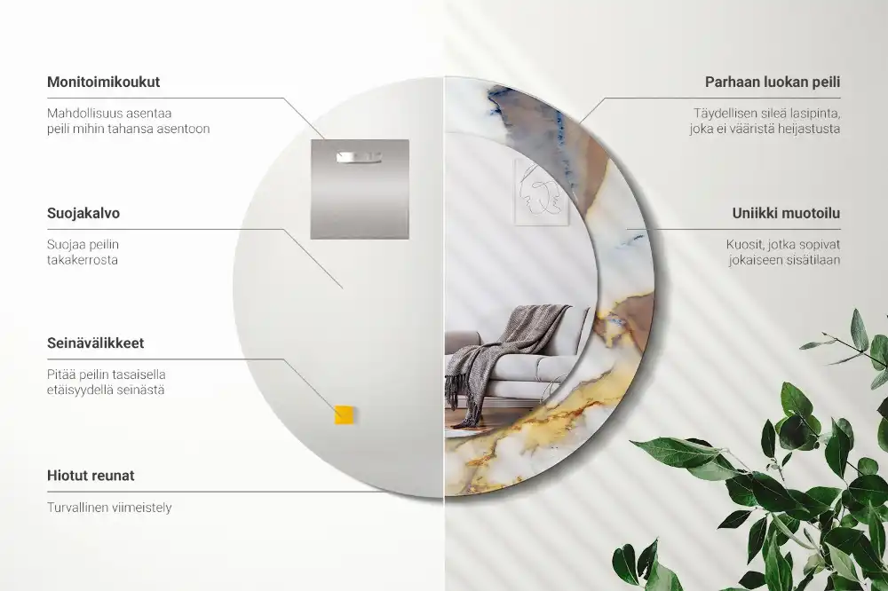 Okroglo stensko okrasno ogledalo Beli marmor