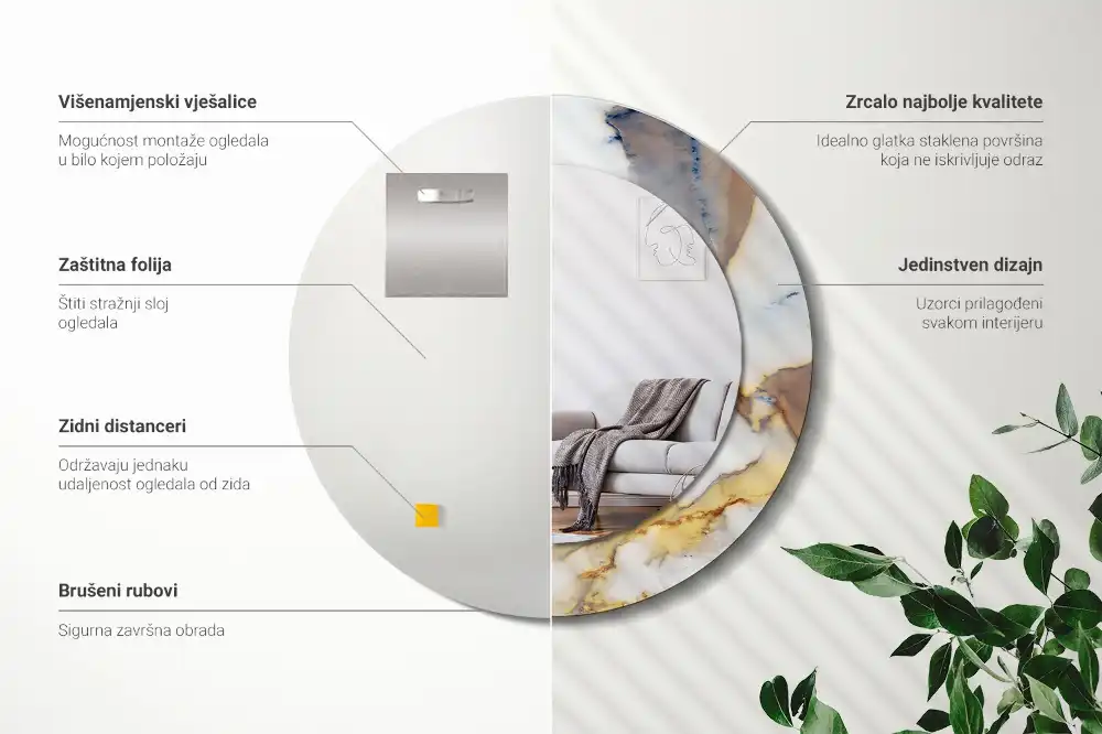 Okroglo stensko okrasno ogledalo Beli marmor