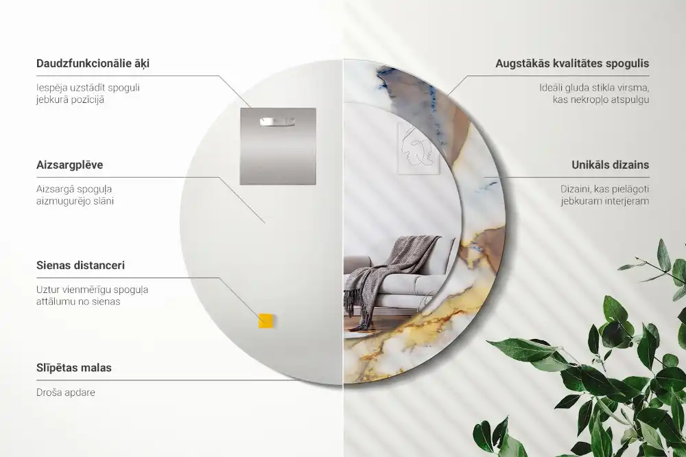 Okroglo stensko okrasno ogledalo Beli marmor