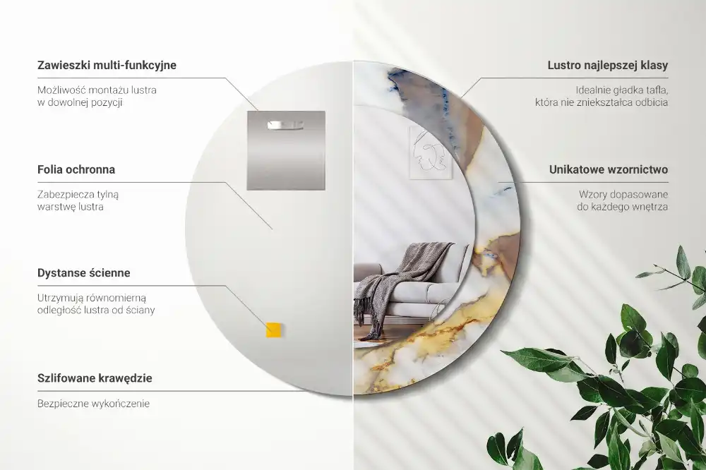 Okroglo stensko okrasno ogledalo Beli marmor