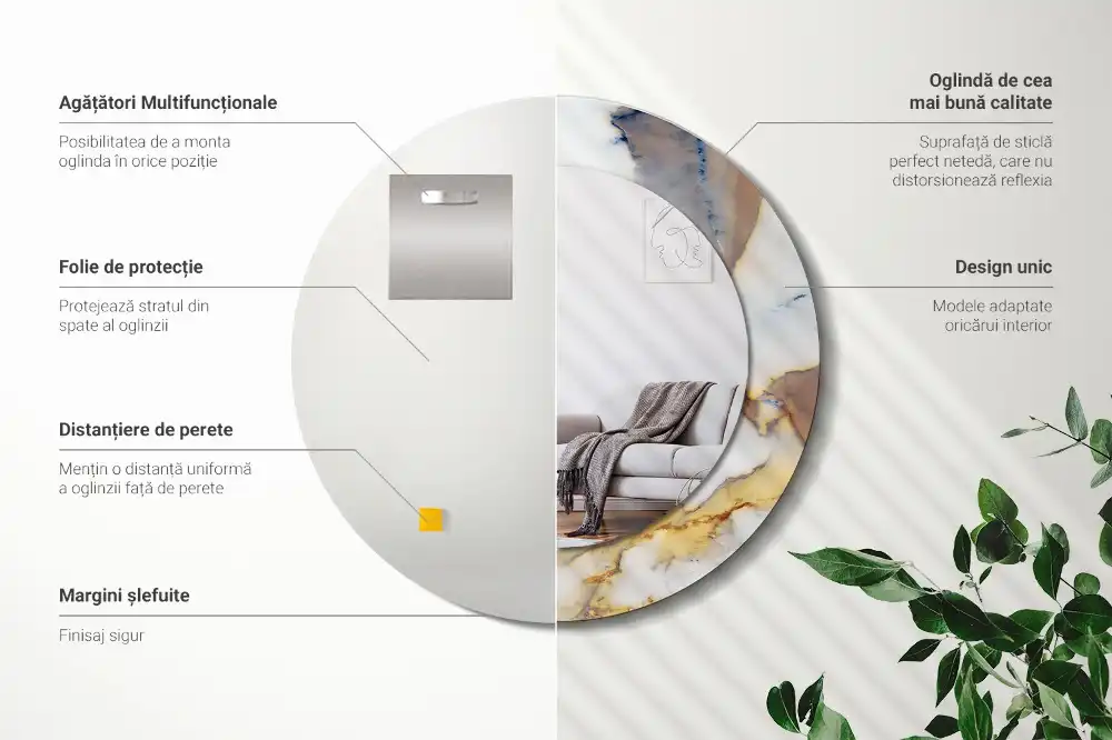 Okroglo stensko okrasno ogledalo Beli marmor