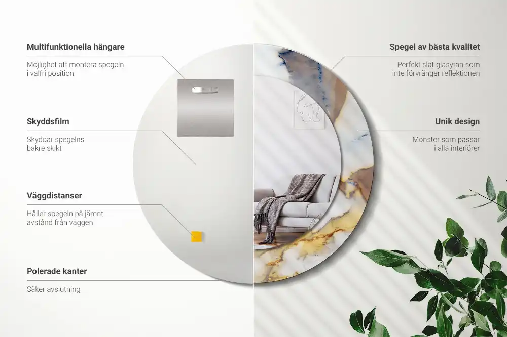 Okroglo stensko okrasno ogledalo Beli marmor