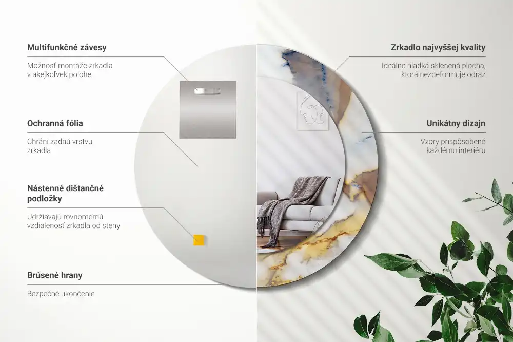 Okroglo stensko okrasno ogledalo Beli marmor