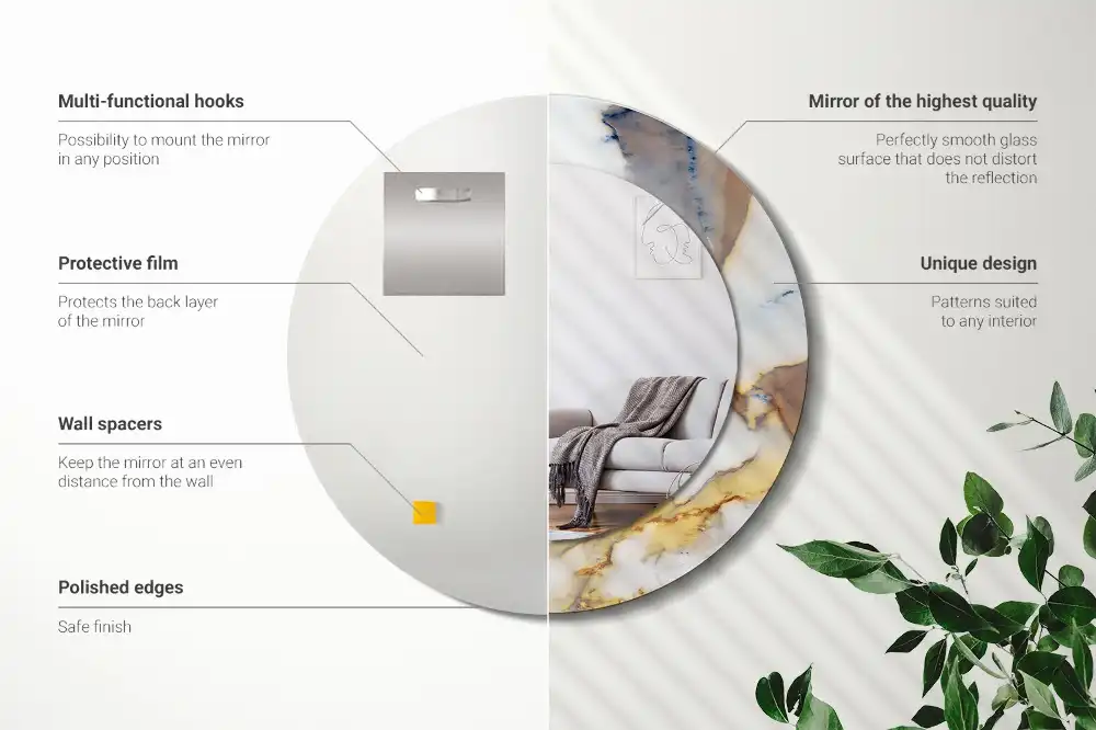 Okroglo stensko okrasno ogledalo Beli marmor