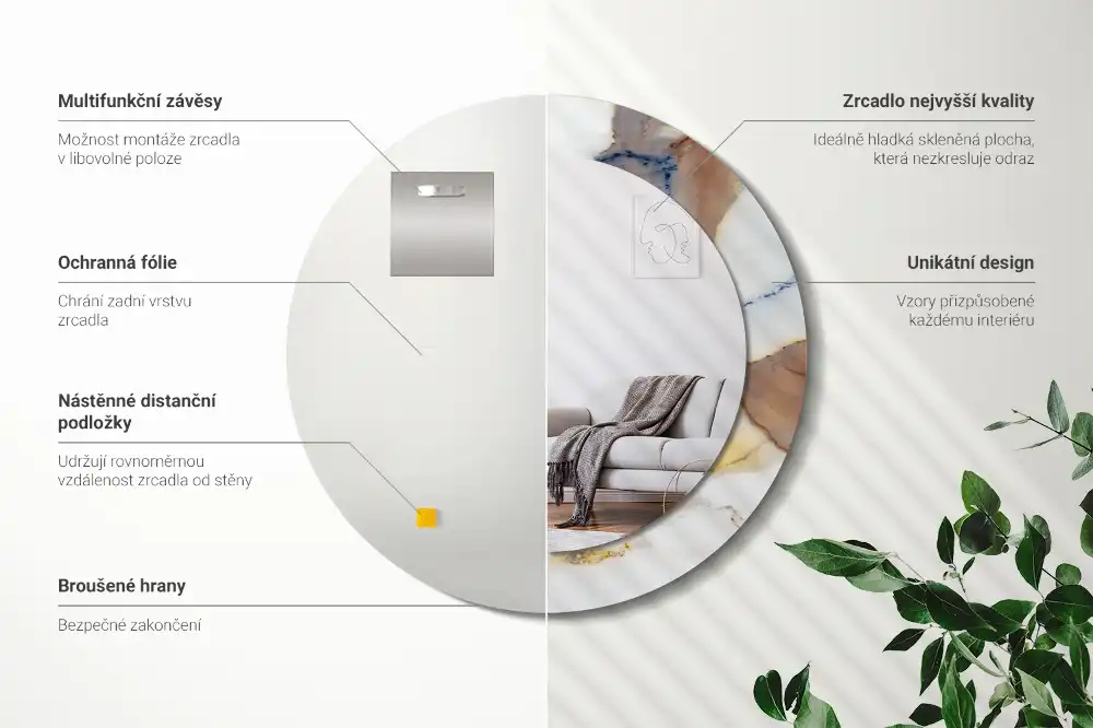 Okroglo stensko okrasno ogledalo Beli marmor