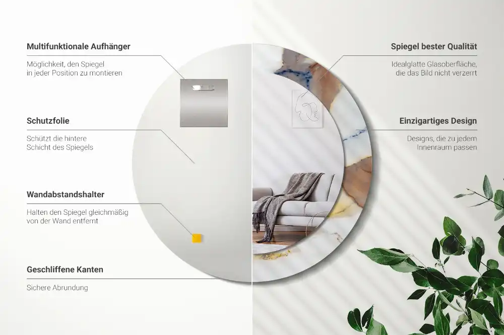 Okroglo stensko okrasno ogledalo Beli marmor