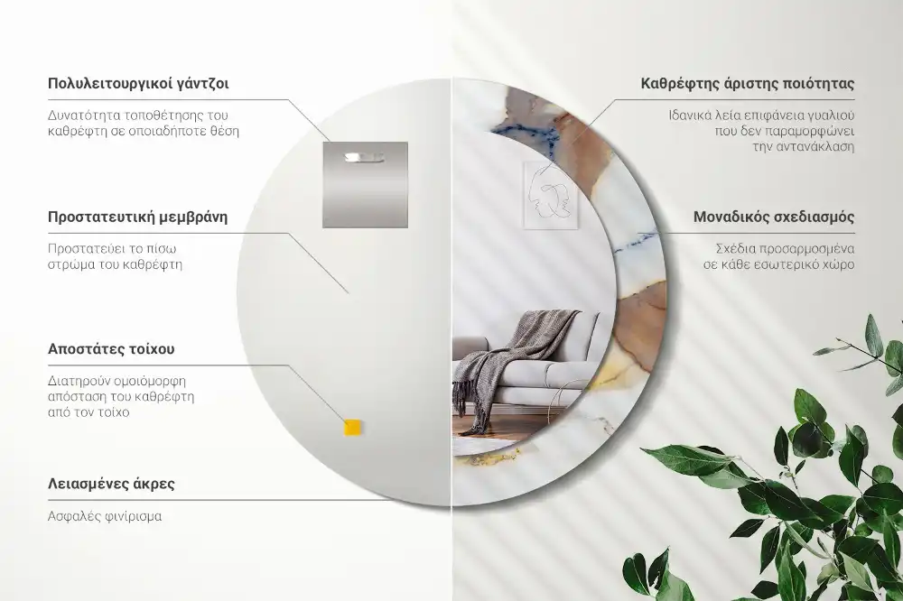 Okroglo stensko okrasno ogledalo Beli marmor