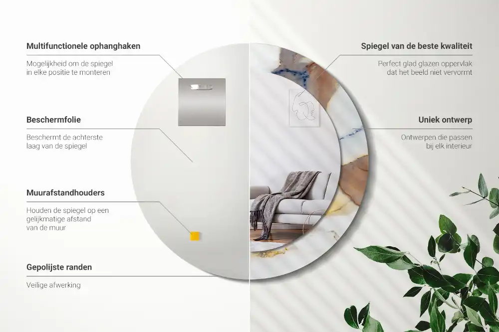 Okroglo stensko okrasno ogledalo Beli marmor