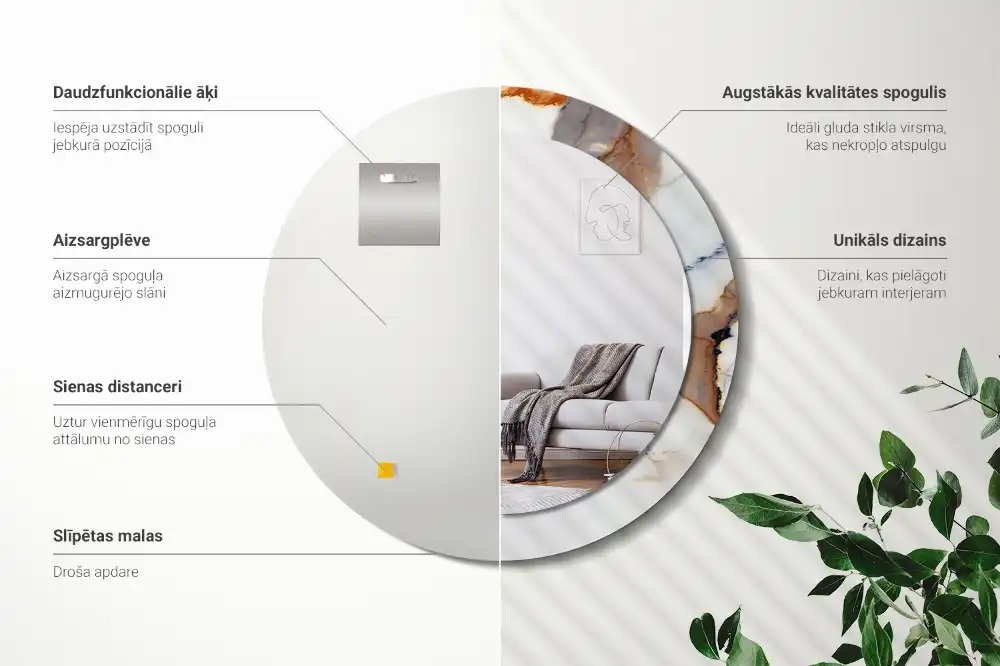 Okroglo stensko okrasno ogledalo Beli marmor