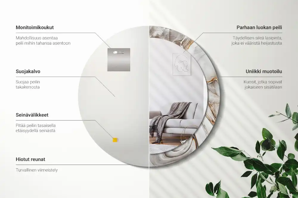 Okroglo okrasno ogledalo Svetli marmor