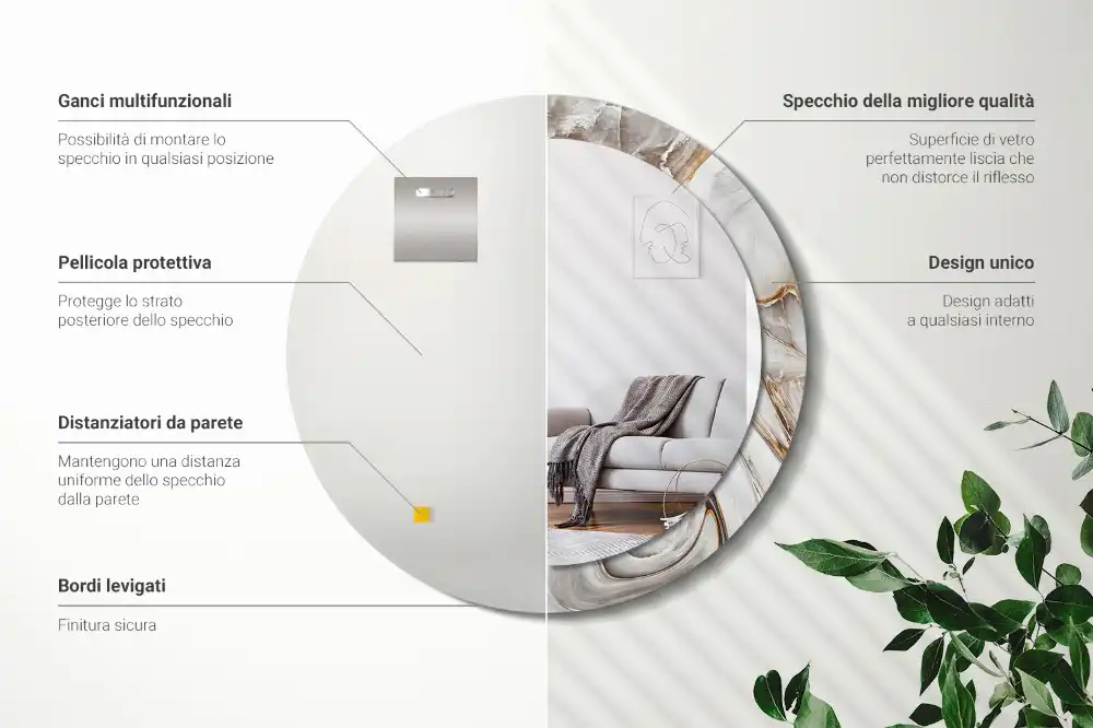 Okroglo okrasno ogledalo Svetli marmor