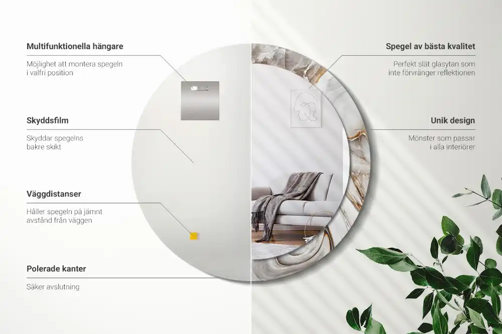 Okroglo okrasno ogledalo Svetli marmor