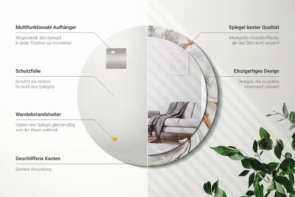 Okroglo okrasno ogledalo Svetli marmor