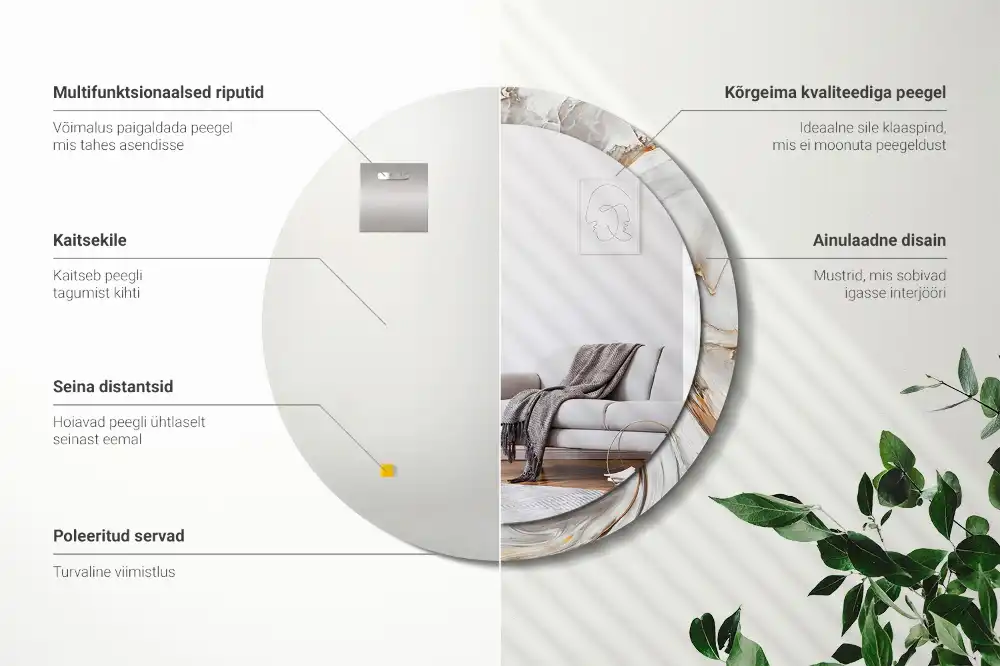 Okroglo okrasno ogledalo Svetli marmor