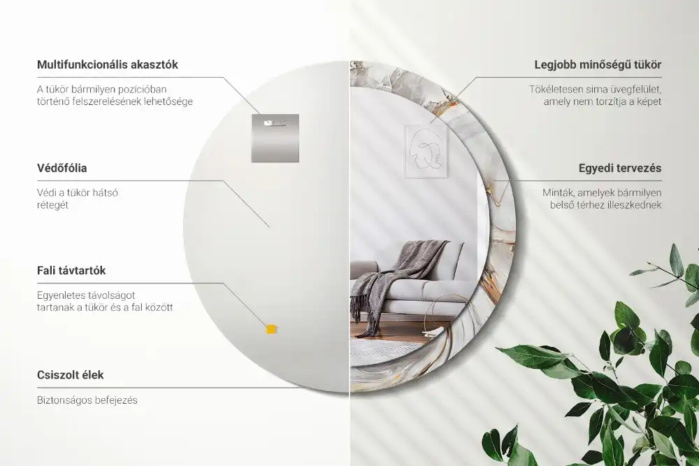 Okroglo okrasno ogledalo Svetli marmor