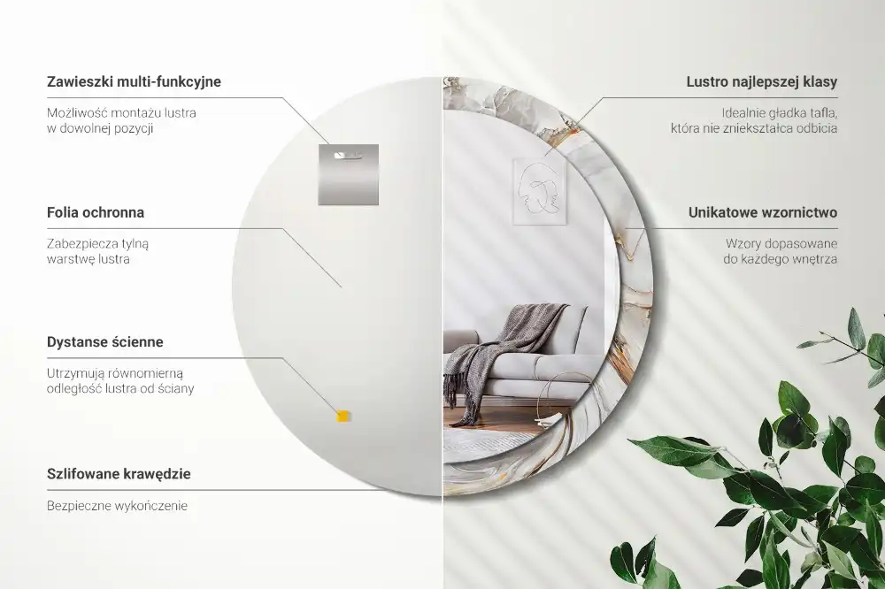 Okroglo okrasno ogledalo Svetli marmor