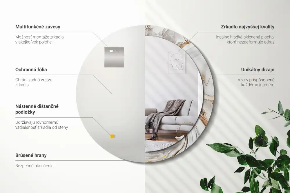 Okroglo okrasno ogledalo Svetli marmor