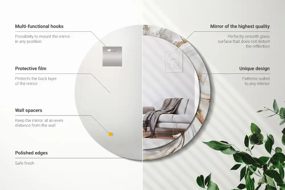 Okroglo okrasno ogledalo Svetli marmor