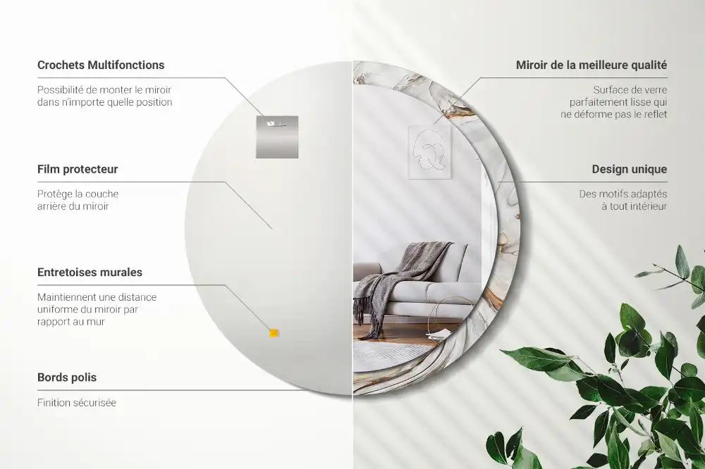 Okroglo okrasno ogledalo Svetli marmor