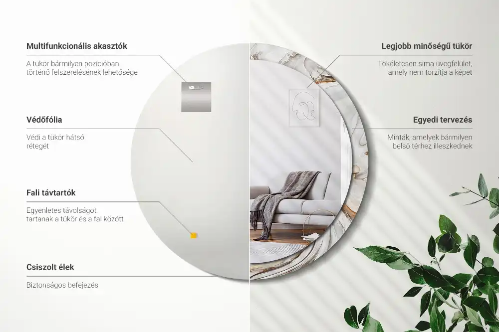 Okroglo okrasno ogledalo Svetli marmor