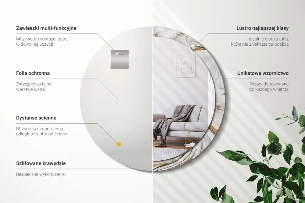 Okroglo okrasno ogledalo Svetli marmor