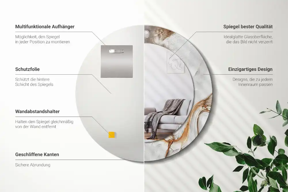 Okroglo okrasno ogledalo Svetli marmor