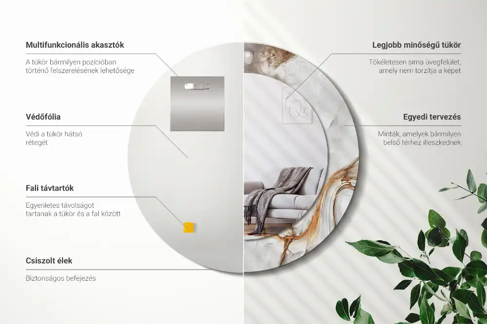 Okroglo okrasno ogledalo Svetli marmor