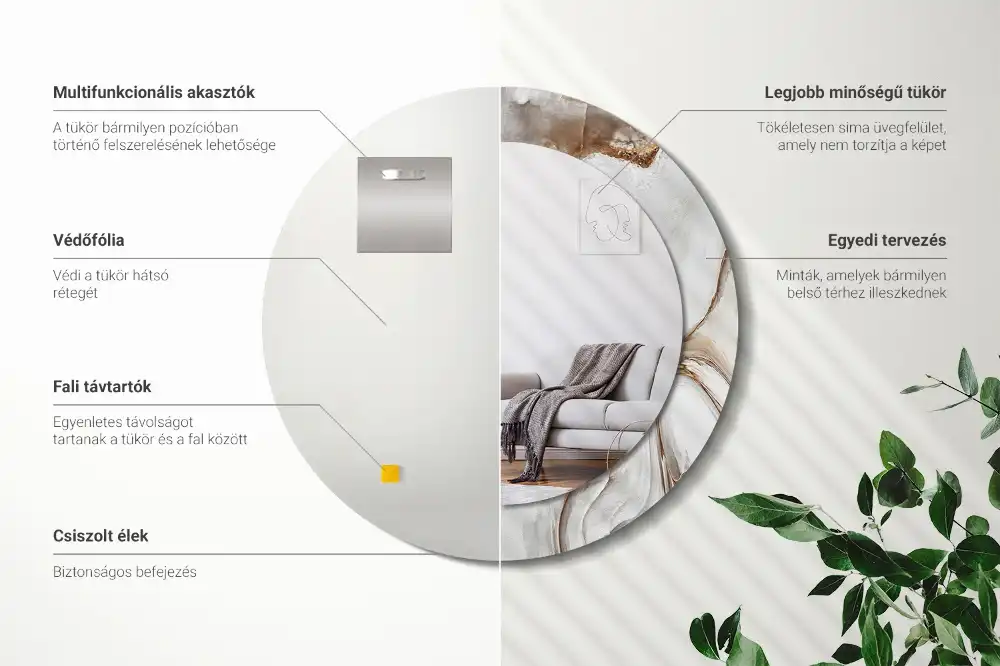 Okroglo okrasno ogledalo Svetli marmor