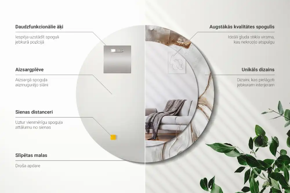 Okroglo okrasno ogledalo Svetli marmor