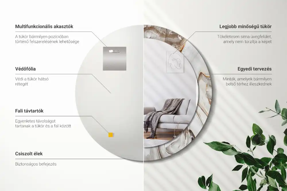 Okroglo okrasno ogledalo Svetli marmor