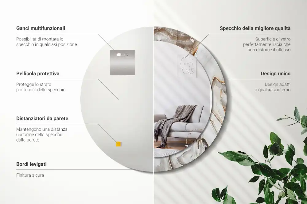 Okroglo okrasno ogledalo Svetli marmor