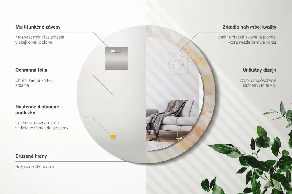 Tiskano okroglo ogledalo Oniksov marmor