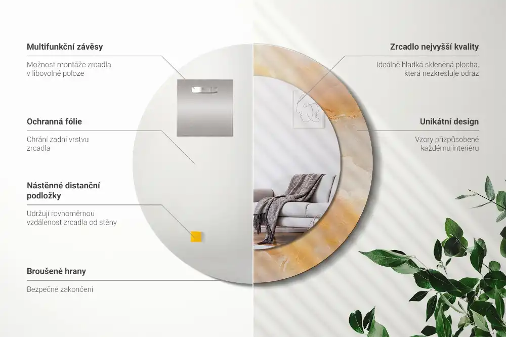 Tiskano okroglo ogledalo Oniksov marmor