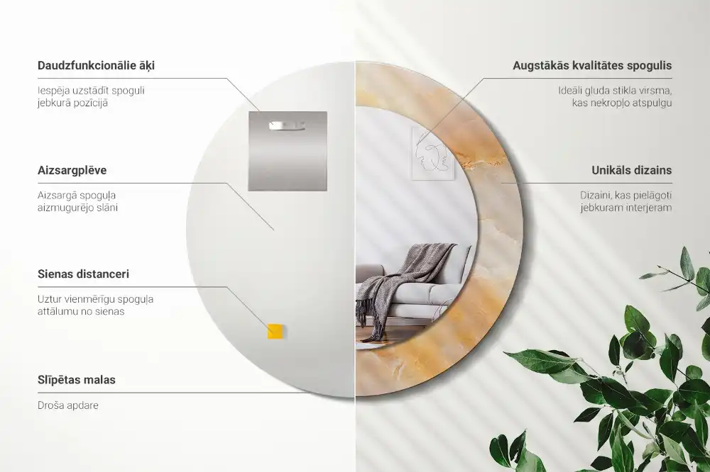 Tiskano okroglo ogledalo Oniksov marmor