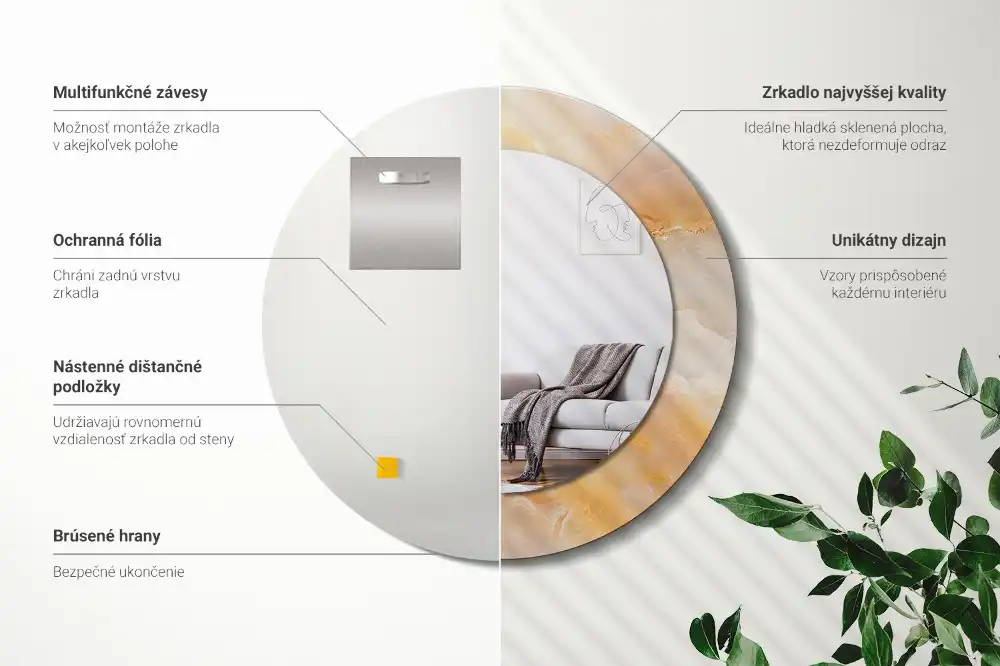 Tiskano okroglo ogledalo Oniksov marmor