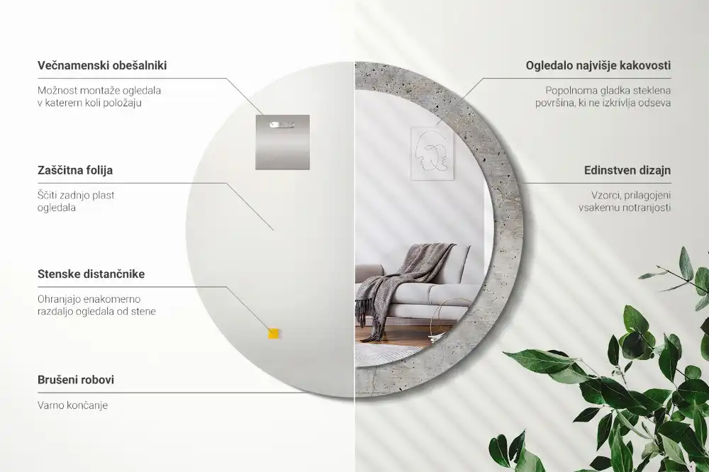 Okroglo stensko okrasno ogledalo Sivi beton