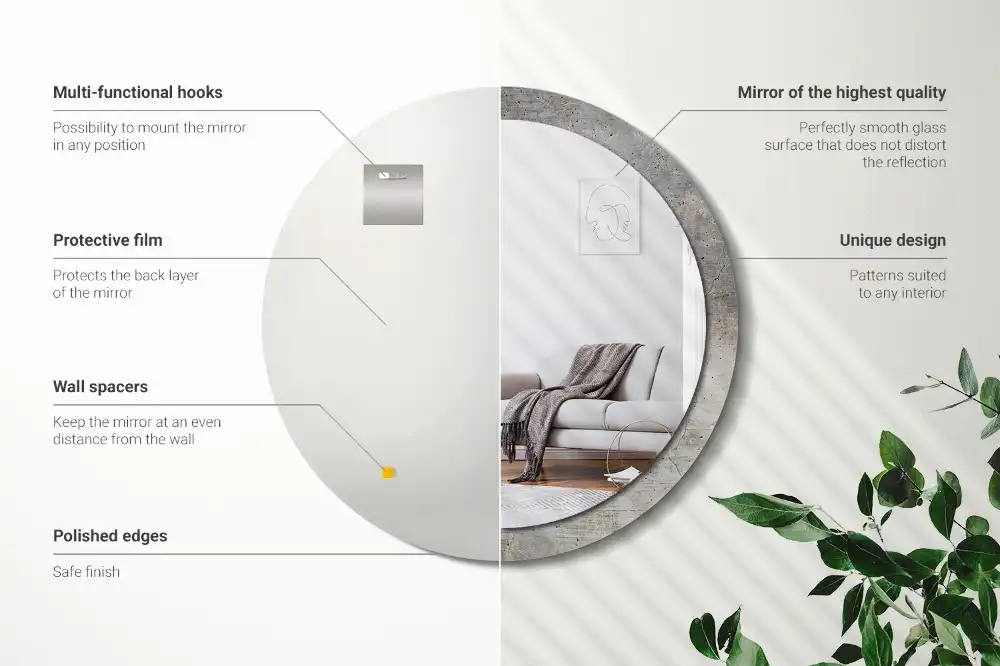 Okroglo stensko okrasno ogledalo Sivi beton